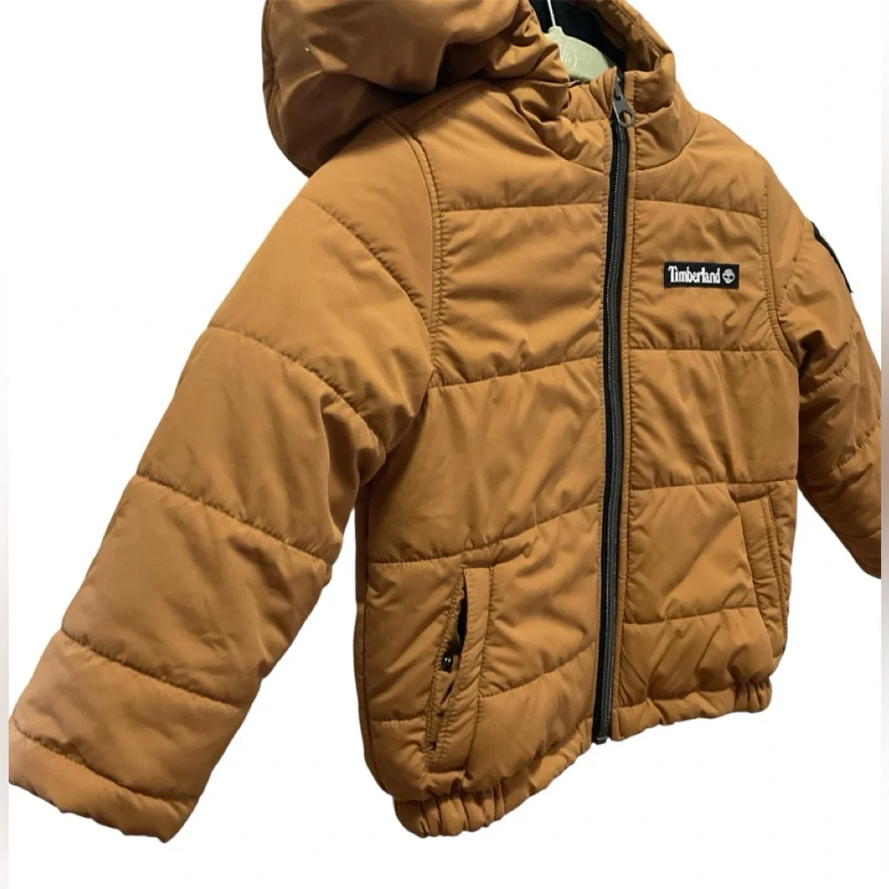 Timberland Puffer Jacket S(2) Tan Hooded Winter Full Zip Kids Toddler - Picture 4 of 7
